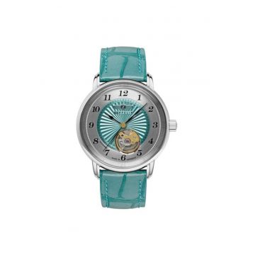 Ceas barbati  turcoaz - 36x11mm - curea din piele 18mm - WR 5ATM