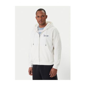 Hanorac barbati -  fermoar - alb - bumbac