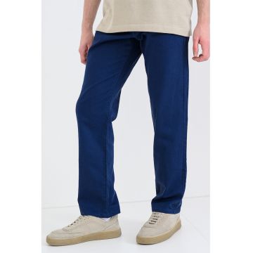 Pantaloni relaxed-fit din amestec de in - Bleumarin