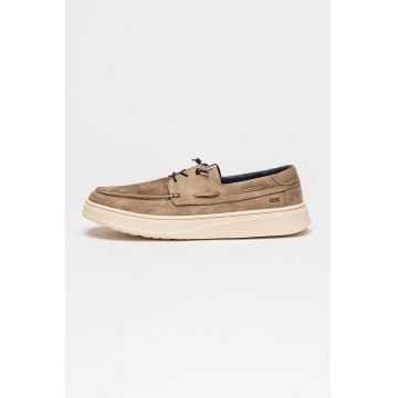 Pantofi boat din piele intoarsa ecologica - Maro taupe