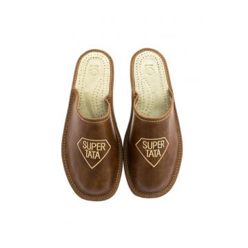 Papuci de casa pentru barbati -  Piele naturala - Maro - Maro