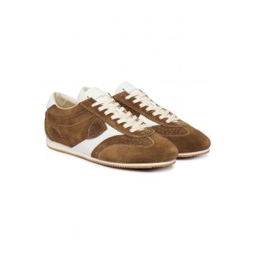 Tenisi barbati -  textil/piele intoarsa - alb/maro