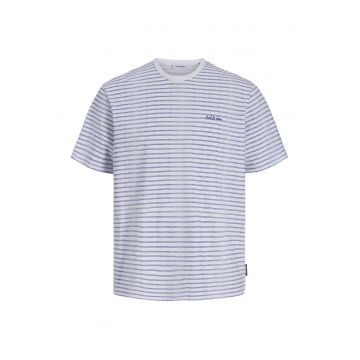 Tricou in dungi cu decolteu la baza gatului - Alb/Albastru