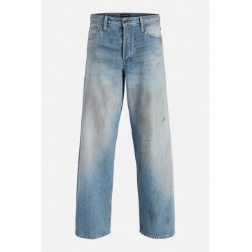 Blugi din amestec de bumbac organic cu croiala ampla si aspect uzat Jjidave Jjoriginal - Albastru deschis