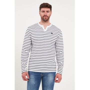 Bluza cu maneci lungi si model in dungi - Alb/Albastru ultramarin