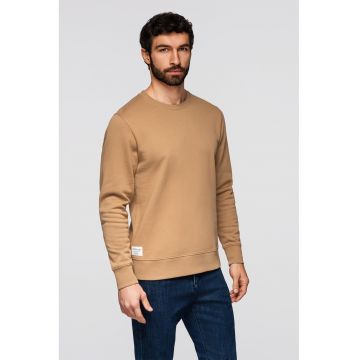 Bluza de trening din bumbac cu decolteu la baza gatului - Maro camel