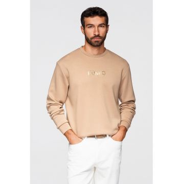 Bluza de trening regular fit cu decolteu la baza gatului - Bej