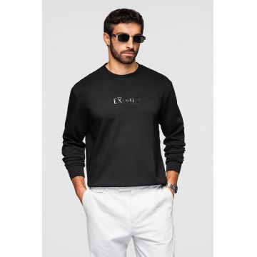Bluza de trening regular fit cu decolteu la baza gatului - Negru