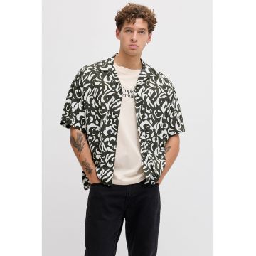 Camasa cu maneci scurte si model - Alb/Kaki