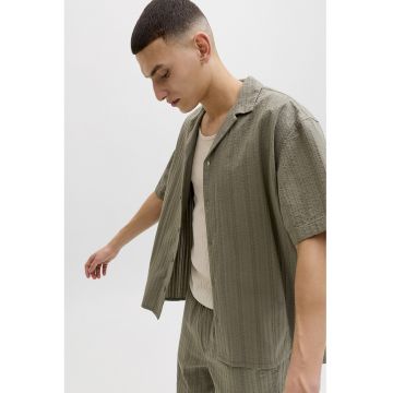 Camasa din amestec de bumbac organic cu maneci scurte - Verde feriga