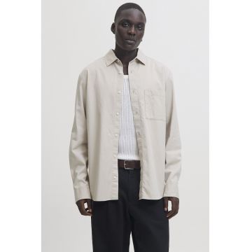 Camasa uni din amesec de bumbac si lyocell - Maro nisip -