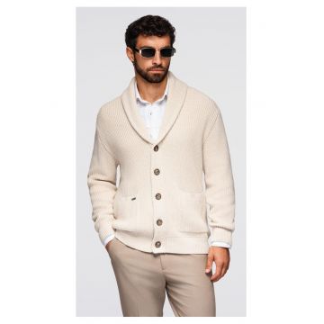 Cardigan tricotat cu buzunare cu fermoar - Bej