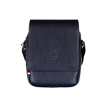 Geanta crossbody de piele cu clapa - Bleumarin