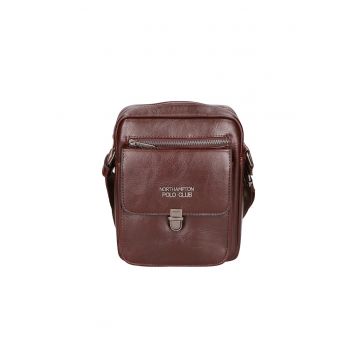 Geanta crossbody de piele ecologica cu logo 24587 - Maro