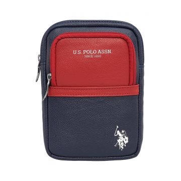Geanta crossbody de piele ecologica in doua nuante - Rosu/Bleumarin