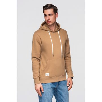 Hanorac din bumbac cu buzunar kangaroo - Maro camel