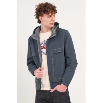 Jacheta cu gluga si buzunare laterale - Albastru petrol