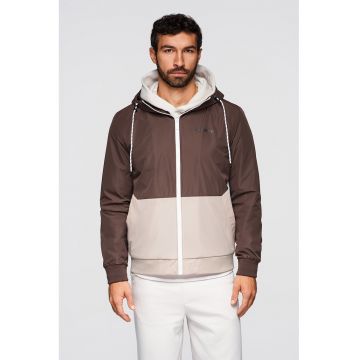 Jacheta cu gluga si captuseala din material fleece - Maro/Alb murdar