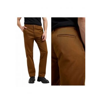 Pantaloni Barbati -  Regular Chino - Regular Fit - Talie Medie - Fermoar - 4 Buznuare - Lungi - Bumbac - Maro - Maro nisip
