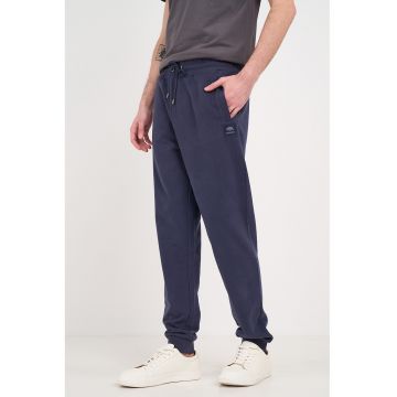 Pantaloni de trening din amestec de bumbac cu snur de ajustare - Bleumarin