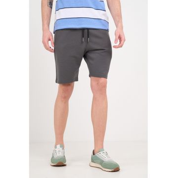 Pantaloni scurti slim fit cu snur de ajustare si logo - Gri inchis