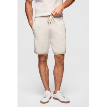 Pantaloni scurti texturati cu snur de ajustare - Bej deschis