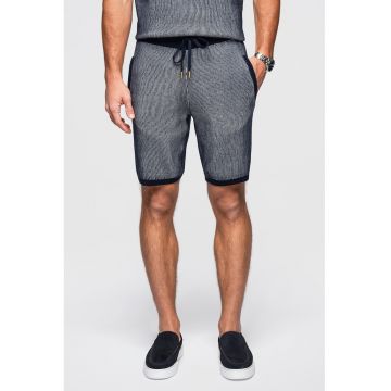 Pantaloni scurti texturati cu snur de ajustare - Bleumarin