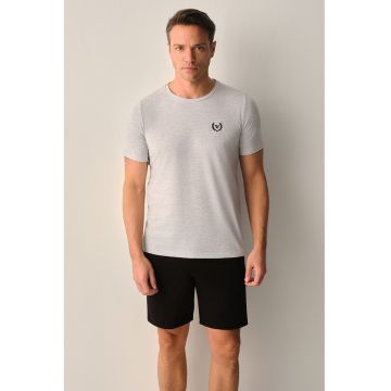 Pijama din amestec de bumbac cu pantaloni scurti - Negru/Gri deschis