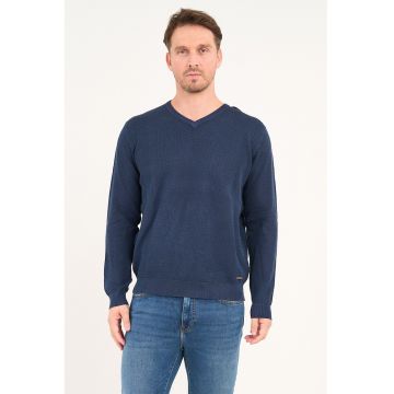 Pulover cu decolteu in V - Albastru inchis
