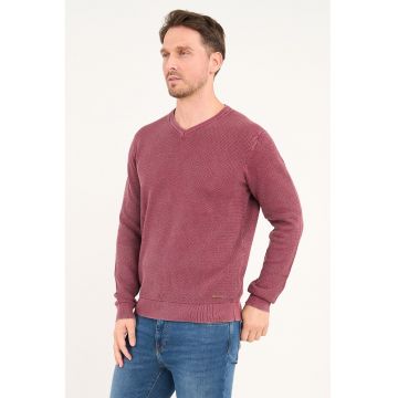 Pulover cu decolteu in V - Rosu stins