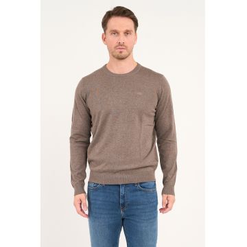 Pulover uni din bumbac - Maro taupe deschis