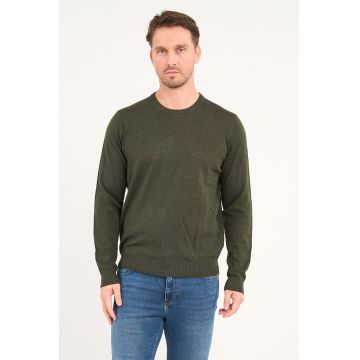 Pulover uni din bumbac - Verde padure