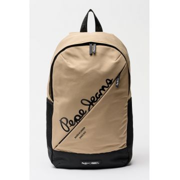 Rucsac cu imprimeu logo si fermoar - Negru/Bej