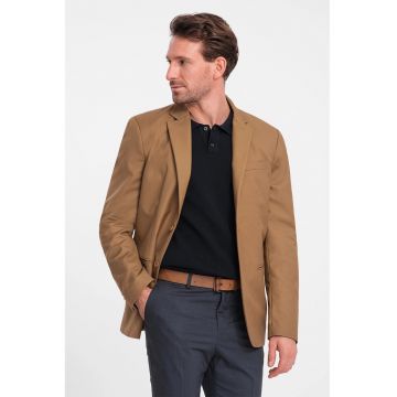 Sacou elegant regular fit cu buzunare cu refilet - Caramel