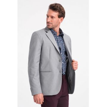 Sacou elegant regular fit cu buzunare cu refilet - Gri deschis