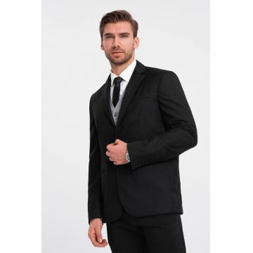 Sacou elegant regular fit cu buzunare cu refilet - Negru