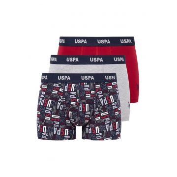 Set de boxeri cu banda logo in talie - 3 Perechi - Rosu vermillion/Gri deschis melange/Bleumarin