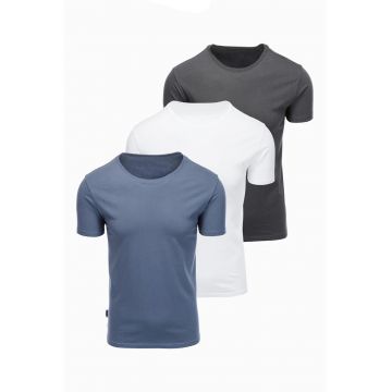 Set de tricouri regular fit din bumbac - 3 piese - Alb/Albastru prafuit/Gri inchis