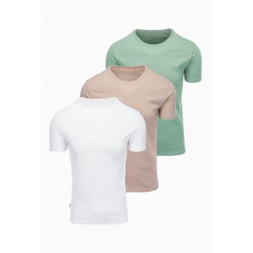 Set de tricouri regular fit din bumbac - 3 piese - Alb/Bej/Verde deschis