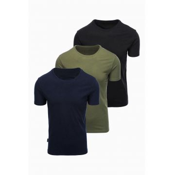 Set de tricouri regular fit din bumbac - 3 piese - Negru/Kaki/Bleumarin