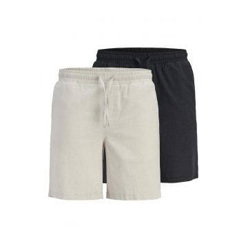 Set din pantaloni din amestec de in - 2 perechi - Negru stins/Bej deschis
