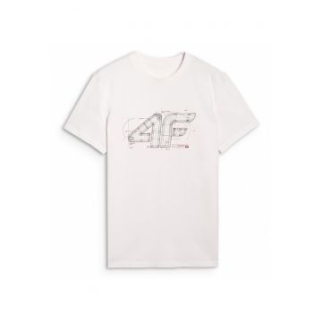 Tricou Barbati  Bumbac - Alb Ecru - Regular Fit - Imprimeu Fata - Alb ecru