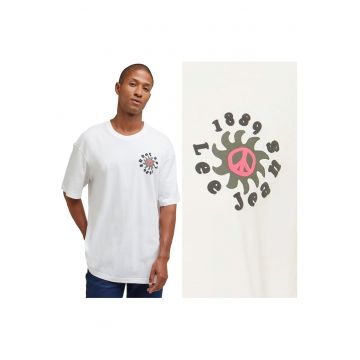 Tricou Barbati -  Loose Tee - Regular Fit - Maneca Scurta - Decolteu Rotund - Cu Logo - Bumbac - Design Clasic - Alb - Alb