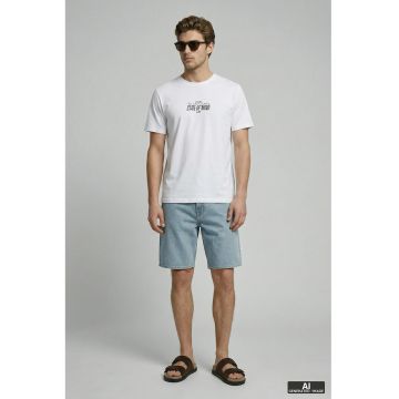 Tricou cu decolteu la baza gatului si imprimeu grafic pe partea din spate - Alb optic