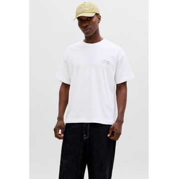 Tricou cu decolteu la baza gatului si imprimeu pe partea din spate - Alb optic