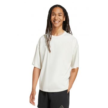 Tricou cu decolteu rotund si logo - Alb murdar