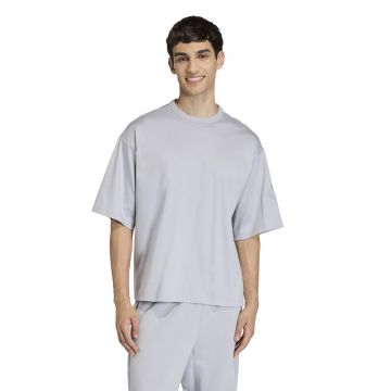 Tricou cu decolteu rotund si logo - Gri cenusiu