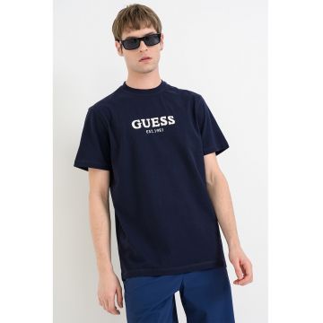 Tricou cu logo brodat si decolteu la baza gatului - Albastru ultramarin