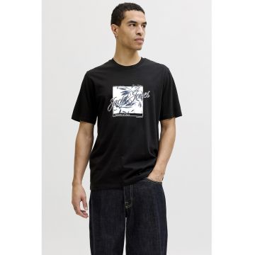 Tricou de bumbac cu imprimeu grafic si logo - Negru