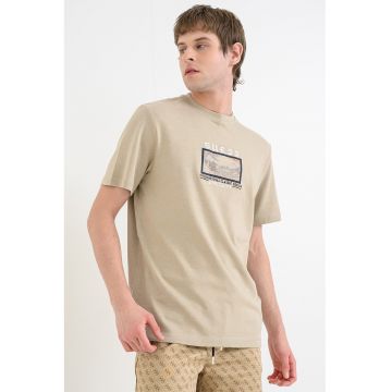 Tricou din amestec de modal cu decolteu la baza gatului - Kaki